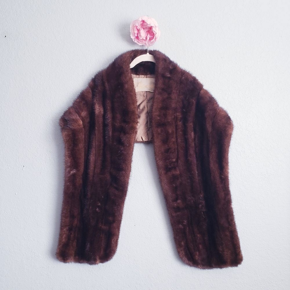 VINTAGE Alixaudre Furs Dark Brown Mink Fur Shawl